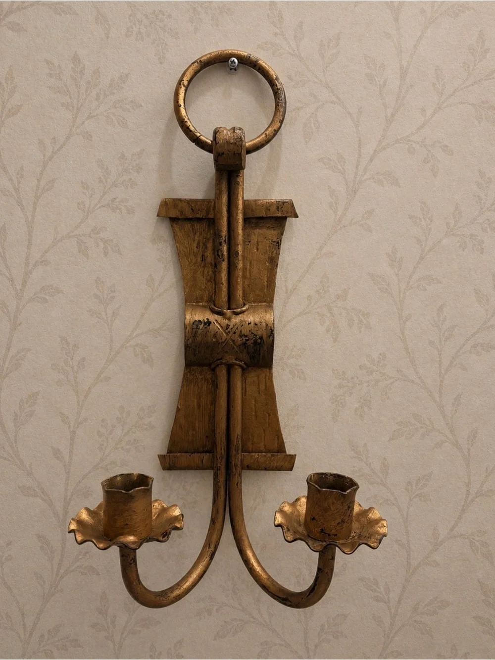 Antique-Style Gold Double Candle Wall Sconce - Home Wall Decor